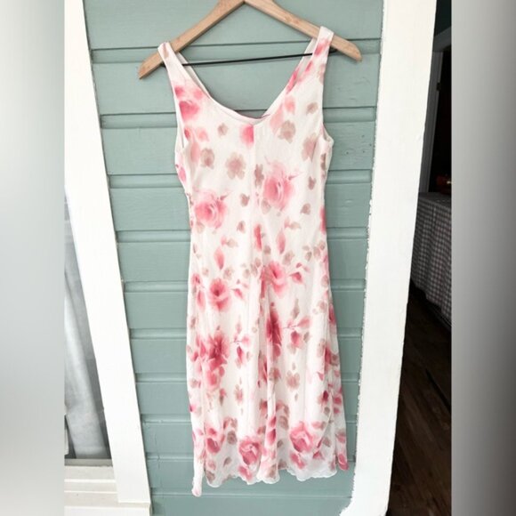 Vintage Y2K cowl neck dress white pink floral 2000s Rory Gilmore phoebe buffet S - Picture 5 of 8